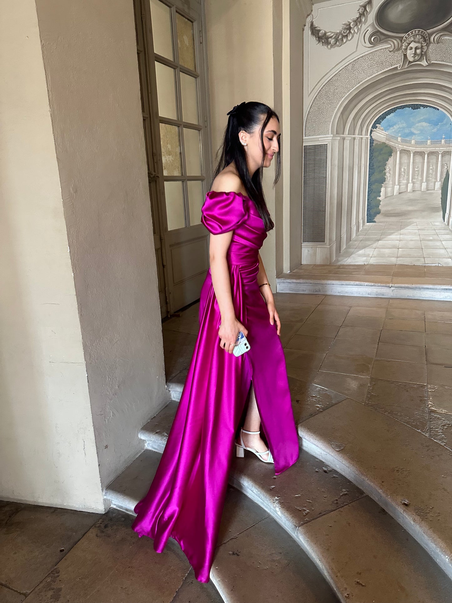 Robe satin fushia