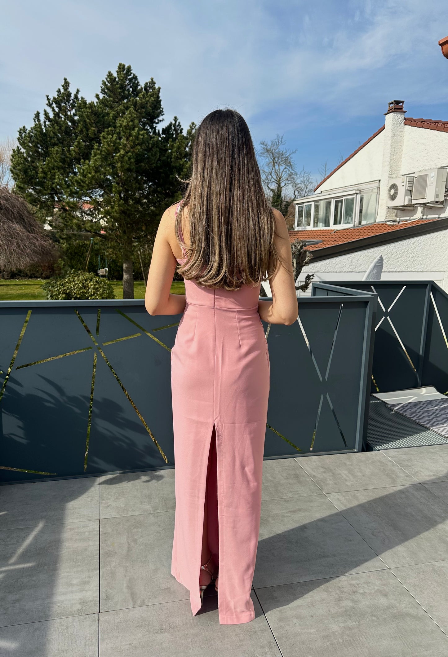Robe longue rose
