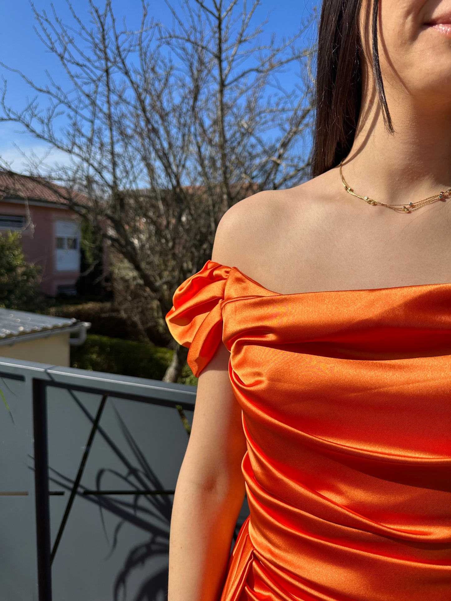 Robe longue satin orange